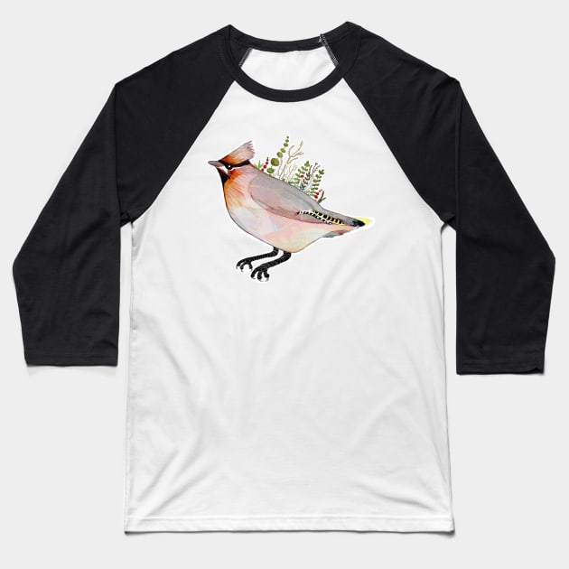 Waxwing Baseball T-Shirt by KatherineBlowerDesigns